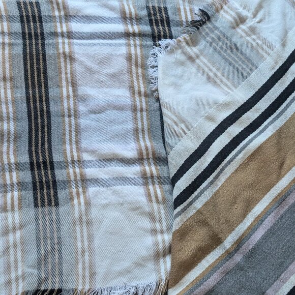 Merona, Extra Large Plaid Scarf/Shawl, White/Pink/Tan - Picture 7 of 9